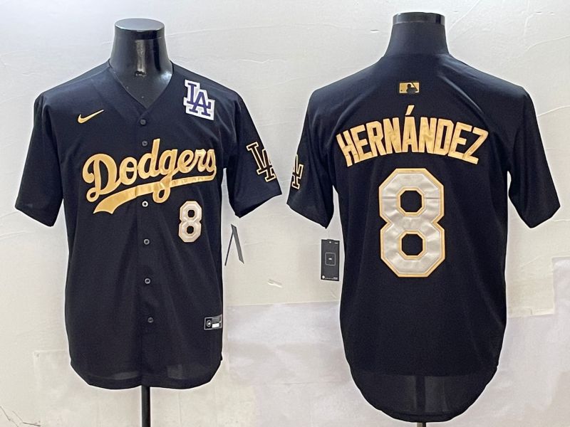 Men Los Angeles Dodgers 8 Hernandez Black Gold Game Nike 2025 MLB Jersey style 2